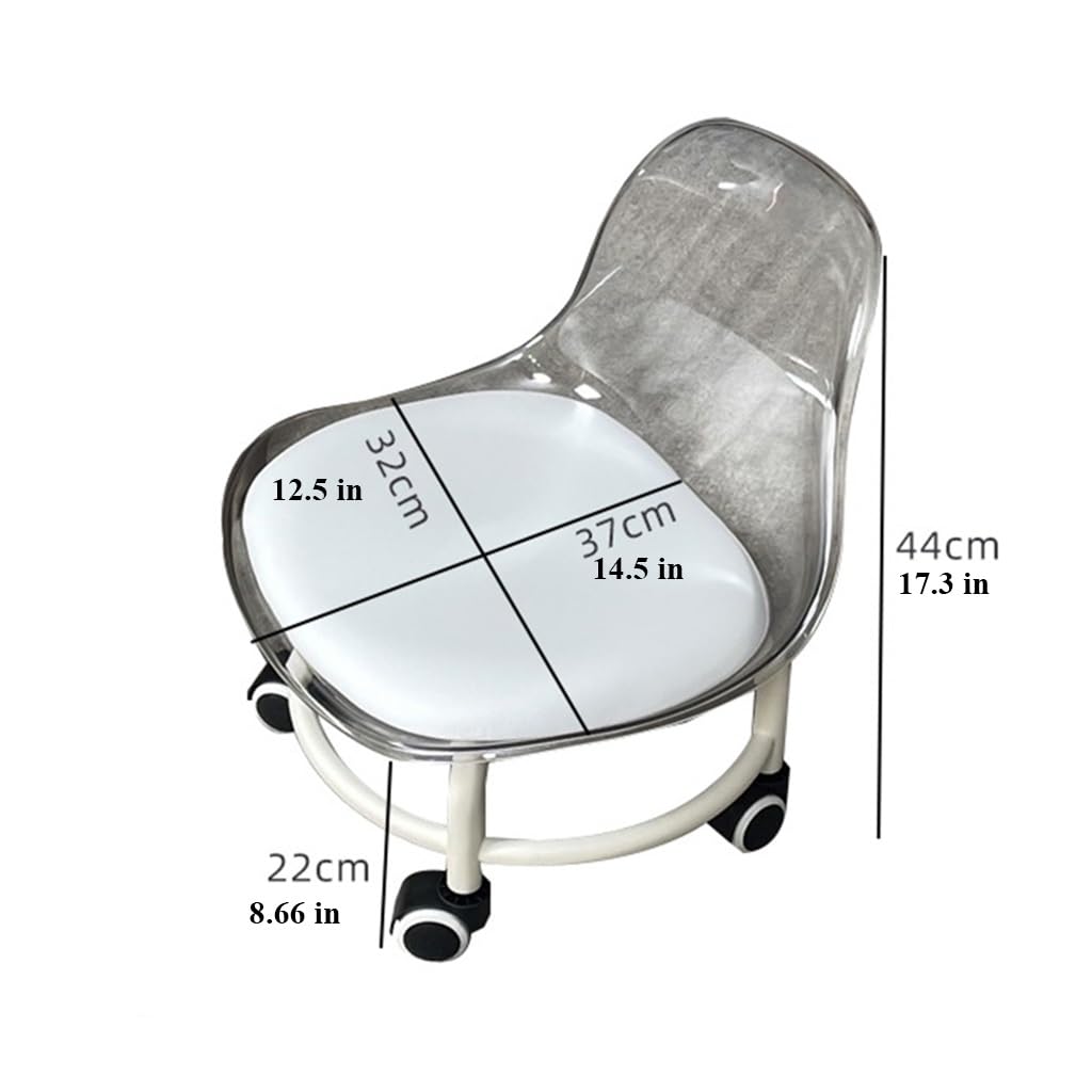Low Rolling Transparent Stool with Wheel and Acrylic Backrest A43844