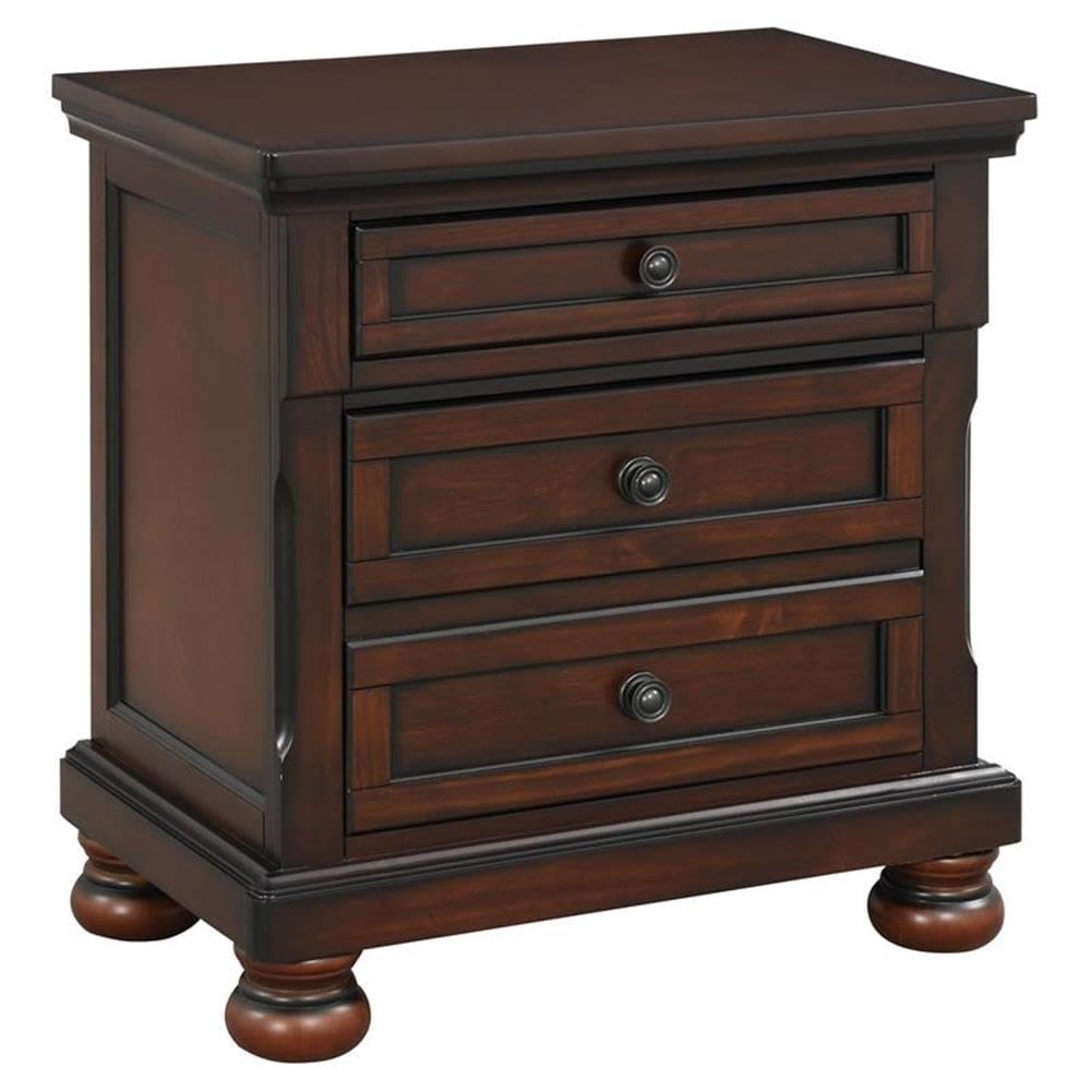 Brown Cherry 3 Drawer Wood Nightstand F867