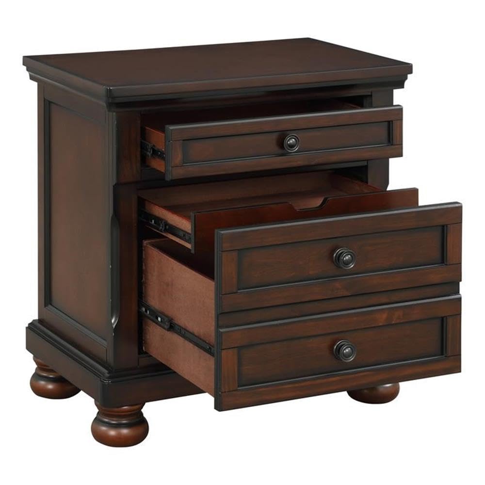 Brown Cherry 3 Drawer Wood Nightstand F867