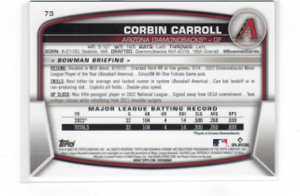 2023 Bowman Chrome Mega Box Mojo Refractor Pink #73 Corbin Carroll RC Baseball Rookie Card /199 K767561