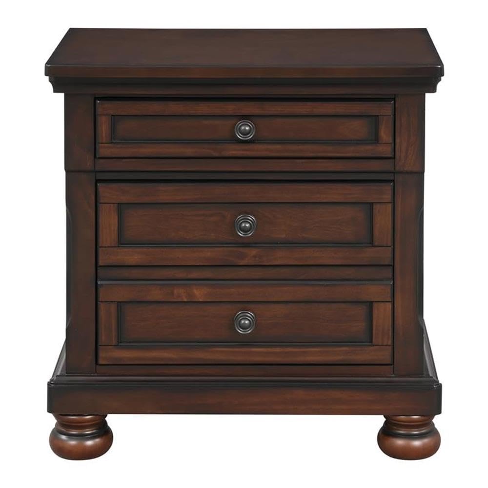 Brown Cherry 3 Drawer Wood Nightstand F867