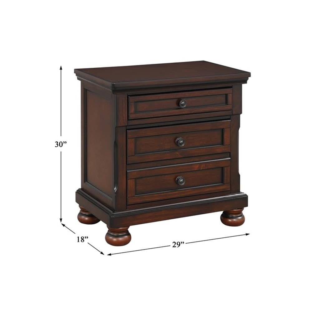 Brown Cherry 3 Drawer Wood Nightstand F867