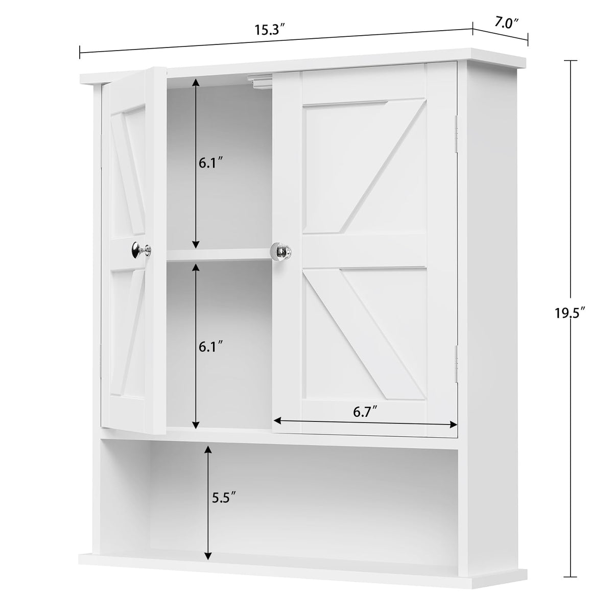White Over The Toilet Bathroom Wall Cabinet with Adjustable Shelf U534973