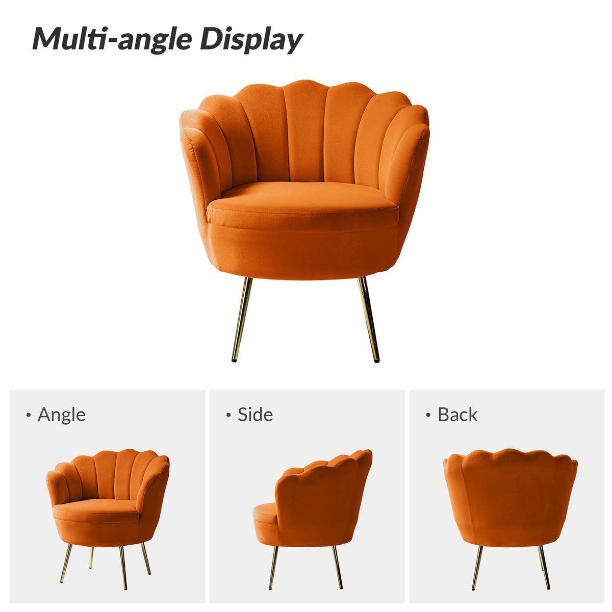 Orange Velvet Channel Tufted Accent Chair with Gold Legs H1165