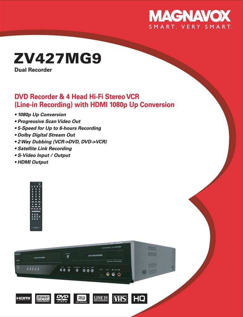 DVD Recorder/VCR Combo, HDMI 1080p Up-Conversion M630