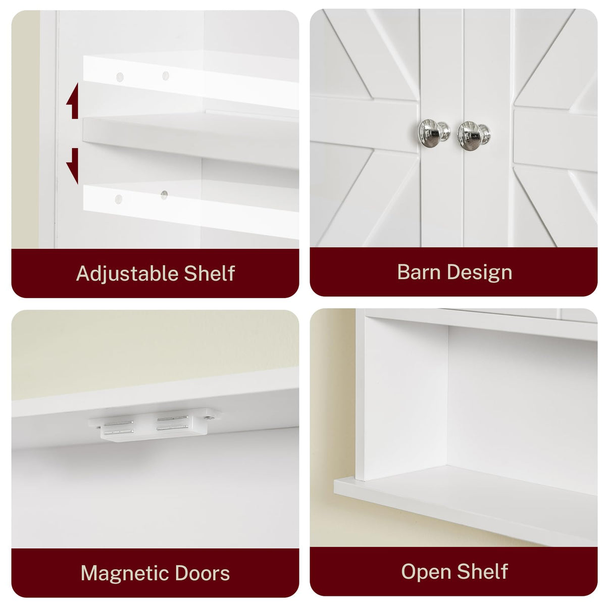 White Over The Toilet Bathroom Wall Cabinet with Adjustable Shelf U534973