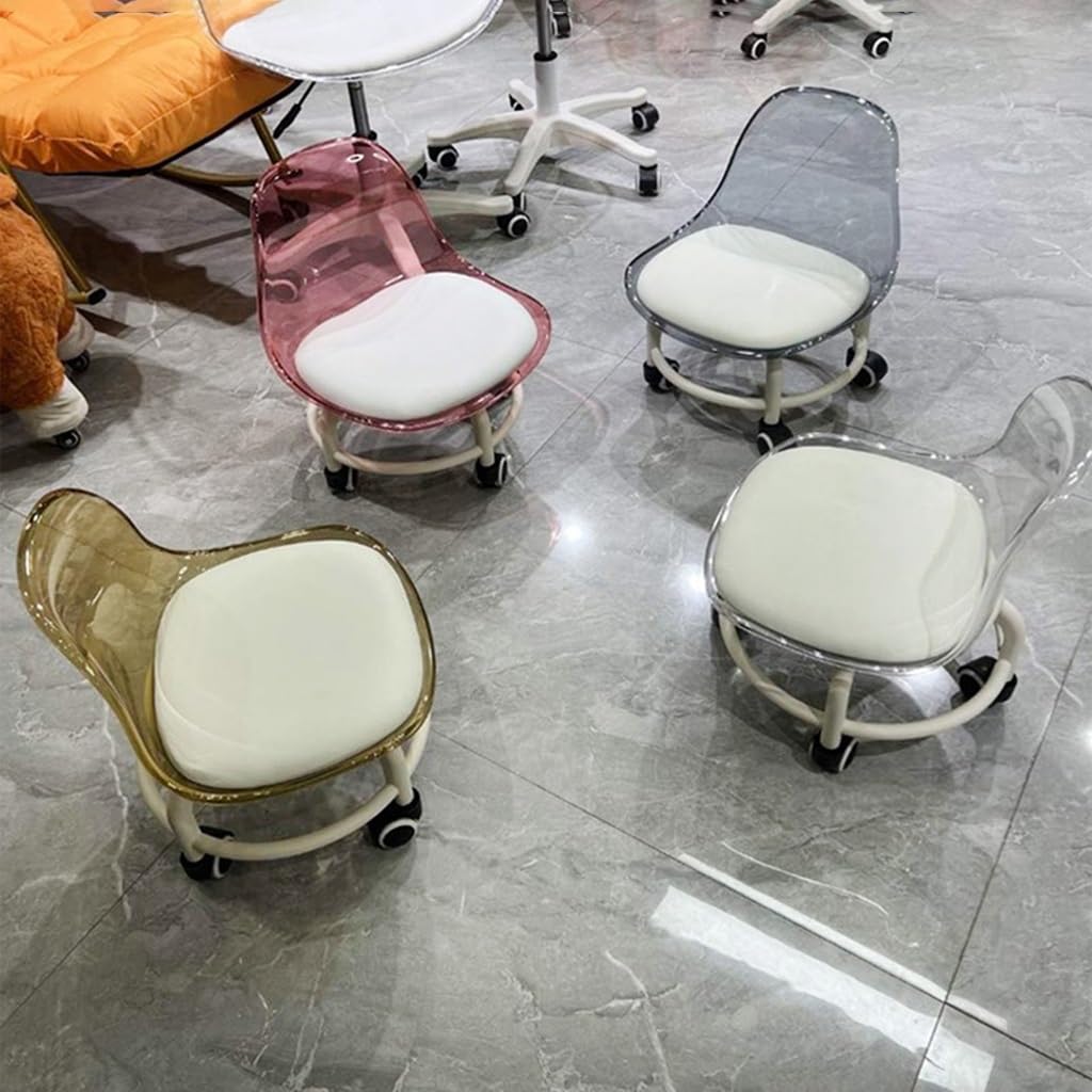 Low Rolling Transparent Stool with Wheel and Acrylic Backrest A43844
