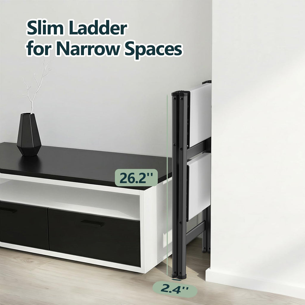 2 Step Ladder, Foldable Step Stool, 300lbs Load, Black & White K7992