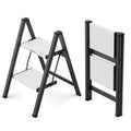 2 Step Ladder, Foldable Step Stool, 300lbs Load, Black & White K7992