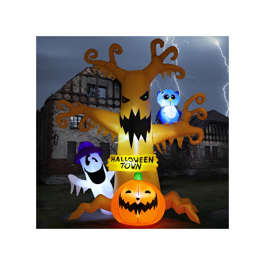 8 FT Halloween Inflatables Dead Tree with Built-in LED Lights Q340