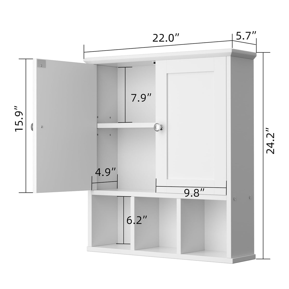 Wall Mounted White Medicine Cabinet with Adjustable Shelf U524