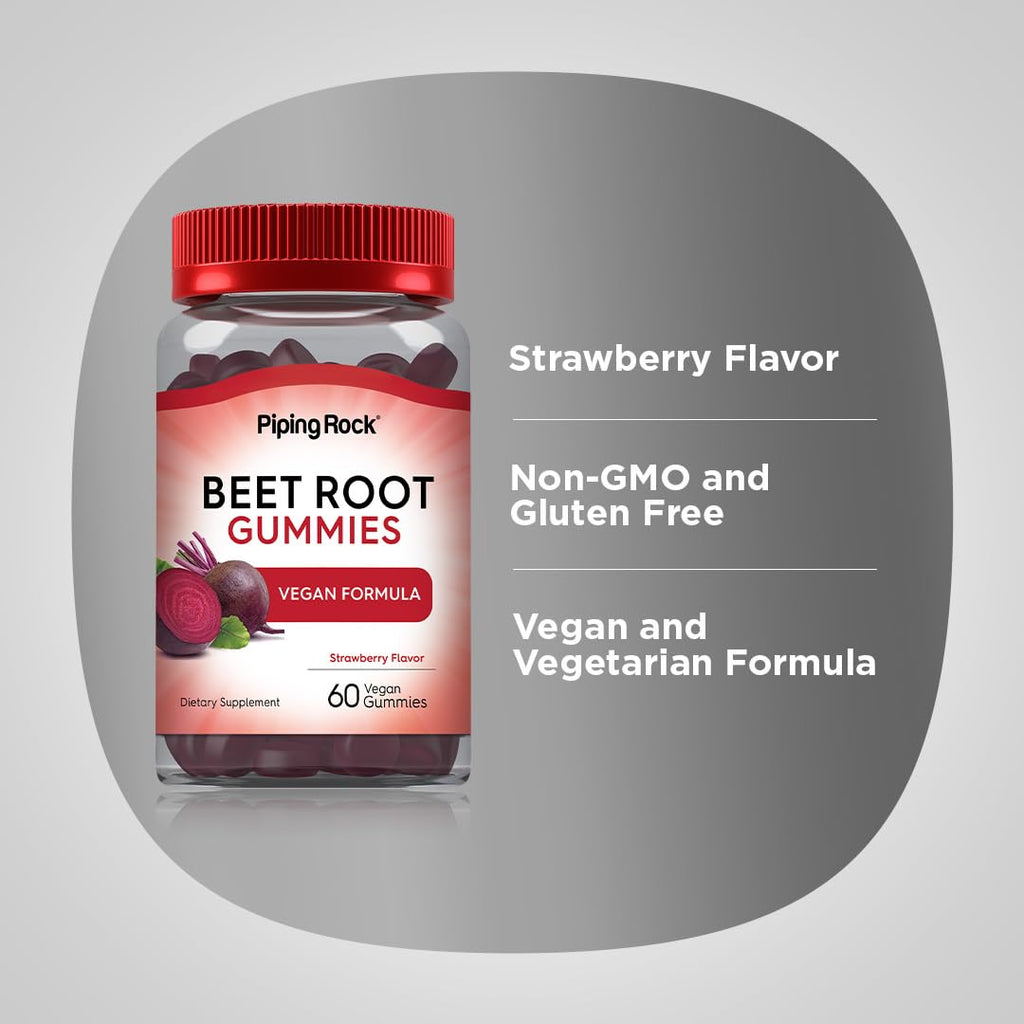 Beet Root Gummies 60 Count Strawberry Flavor Vegan Non-GMO Gluten Free T480