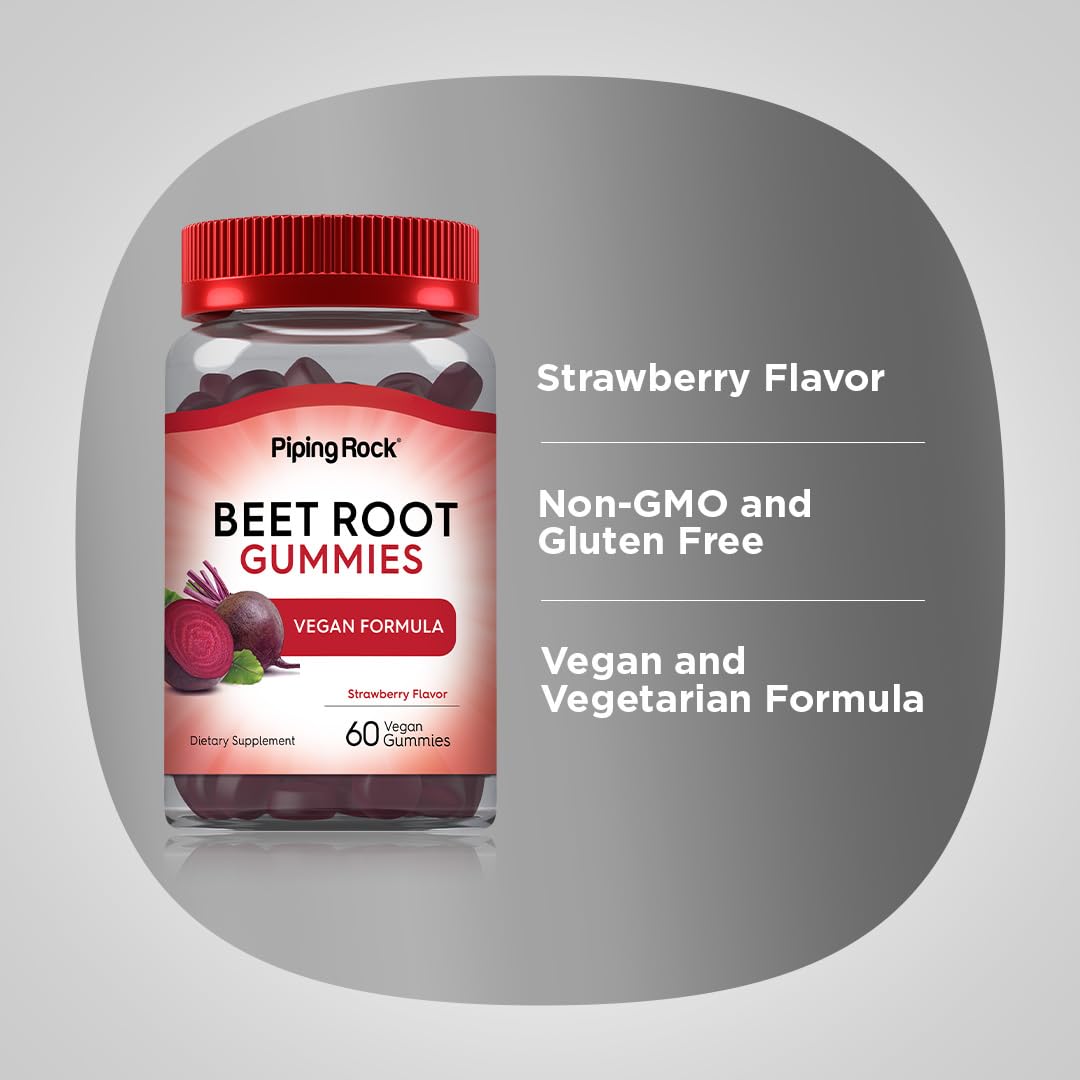 Beet Root Gummies 60 Count Strawberry Flavor Vegan Non-GMO Gluten Free T480