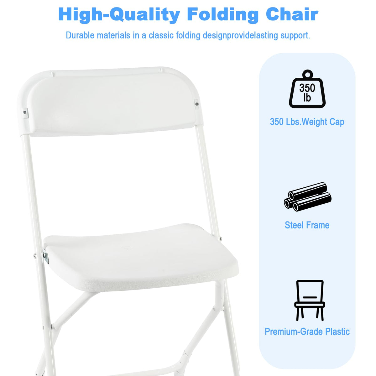 White Plastic Folding Chairs, 10 Pack C2413