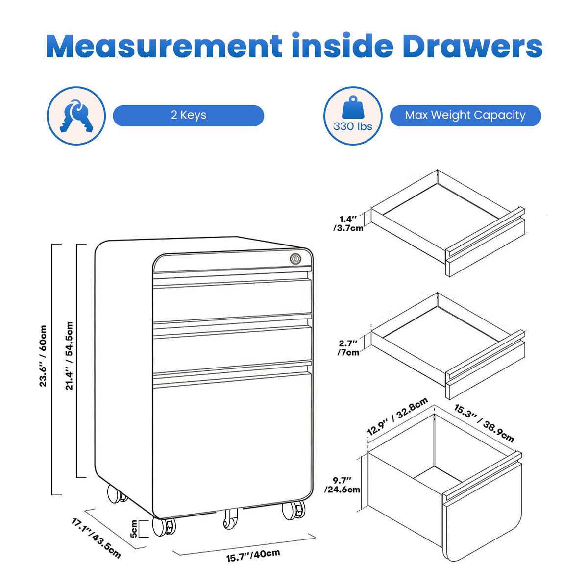 3 Drawer Metal Rolling File Cabinet O41366