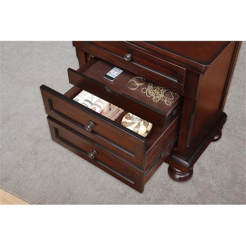 Brown Cherry 3 Drawer Wood Nightstand F867