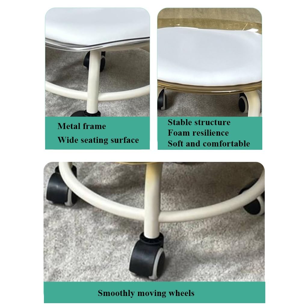 Low Rolling Transparent Stool with Wheel and Acrylic Backrest A43844