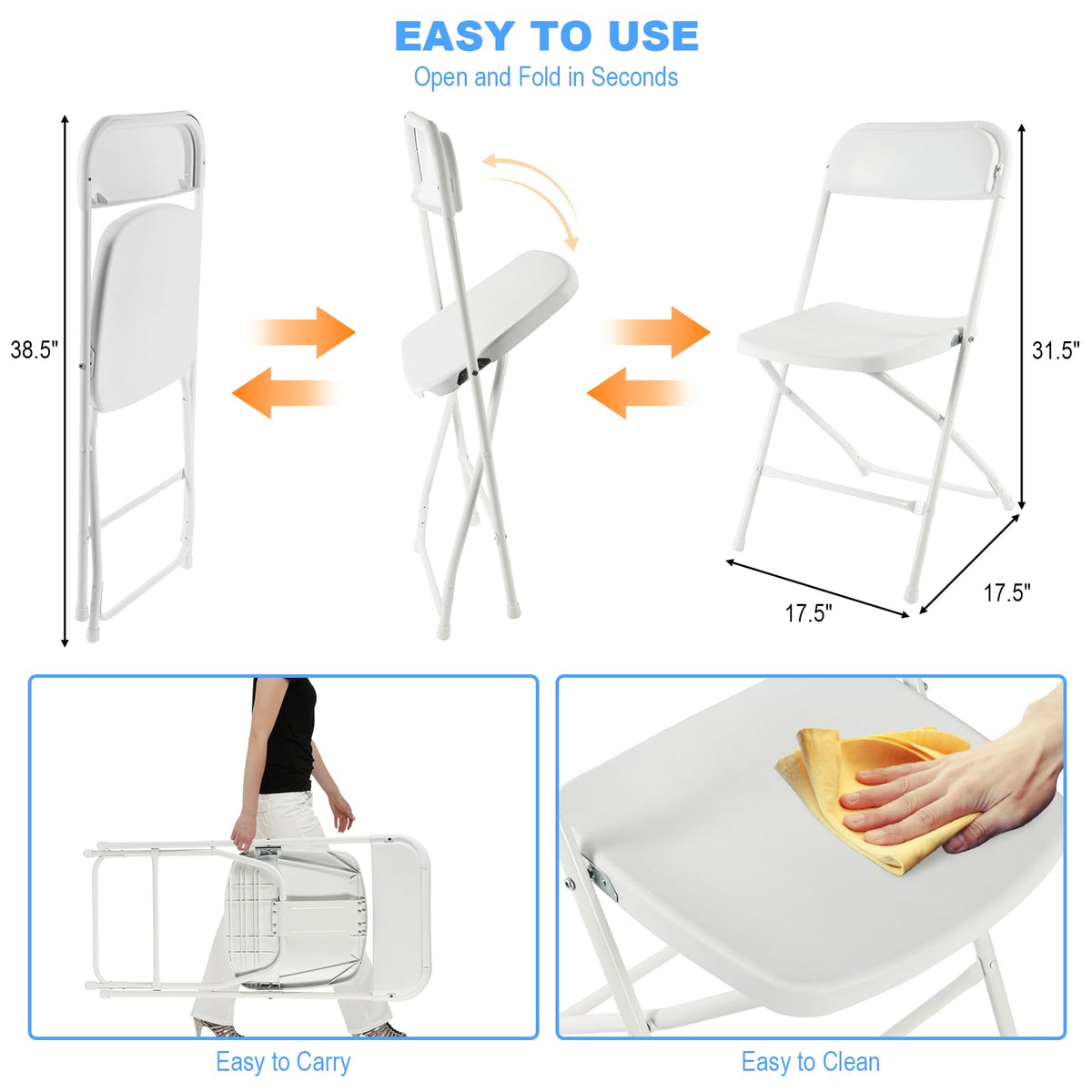 White Plastic Folding Chairs, 10 Pack C2413