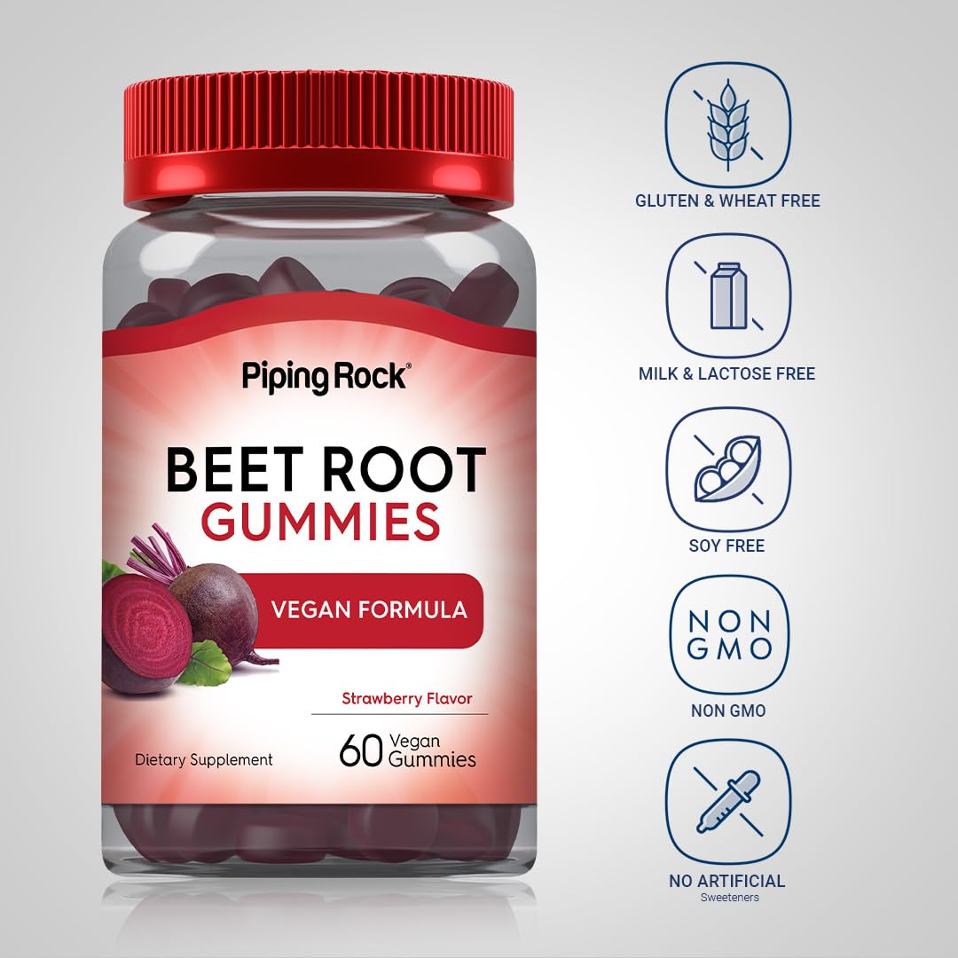 Beet Root Gummies 60 Count Strawberry Flavor Vegan Non-GMO Gluten Free T480