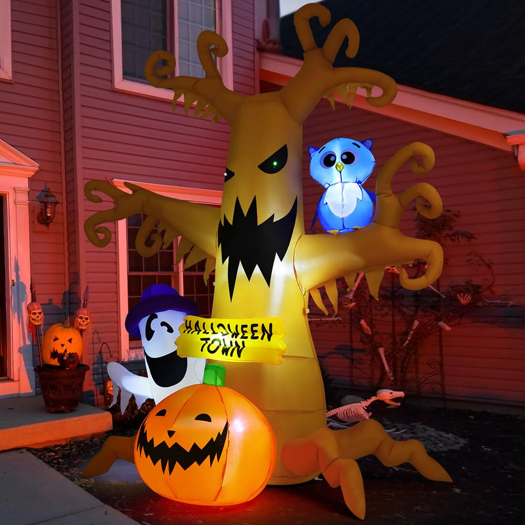 8 FT Halloween Inflatables Dead Tree with Built-in LED Lights Q340