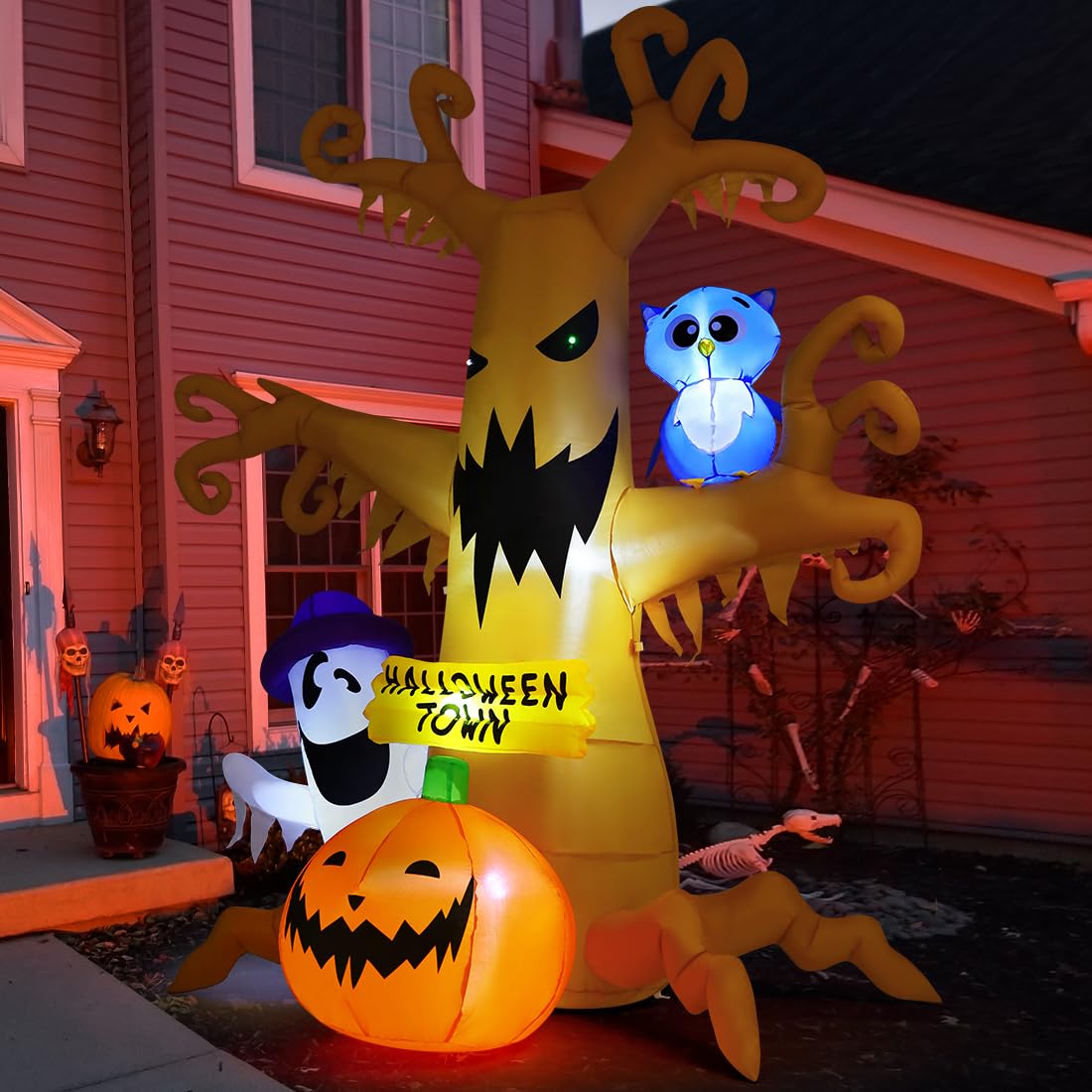 8 FT Halloween Inflatables Dead Tree with Built-in LED Lights Q340