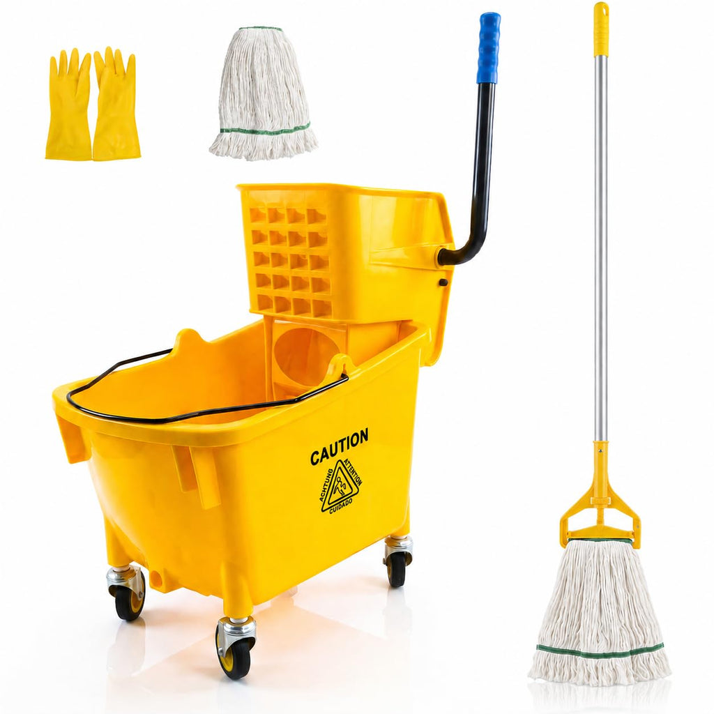 35 Quart Mop Bucket with Side Press Wringer on Wheels T6758
