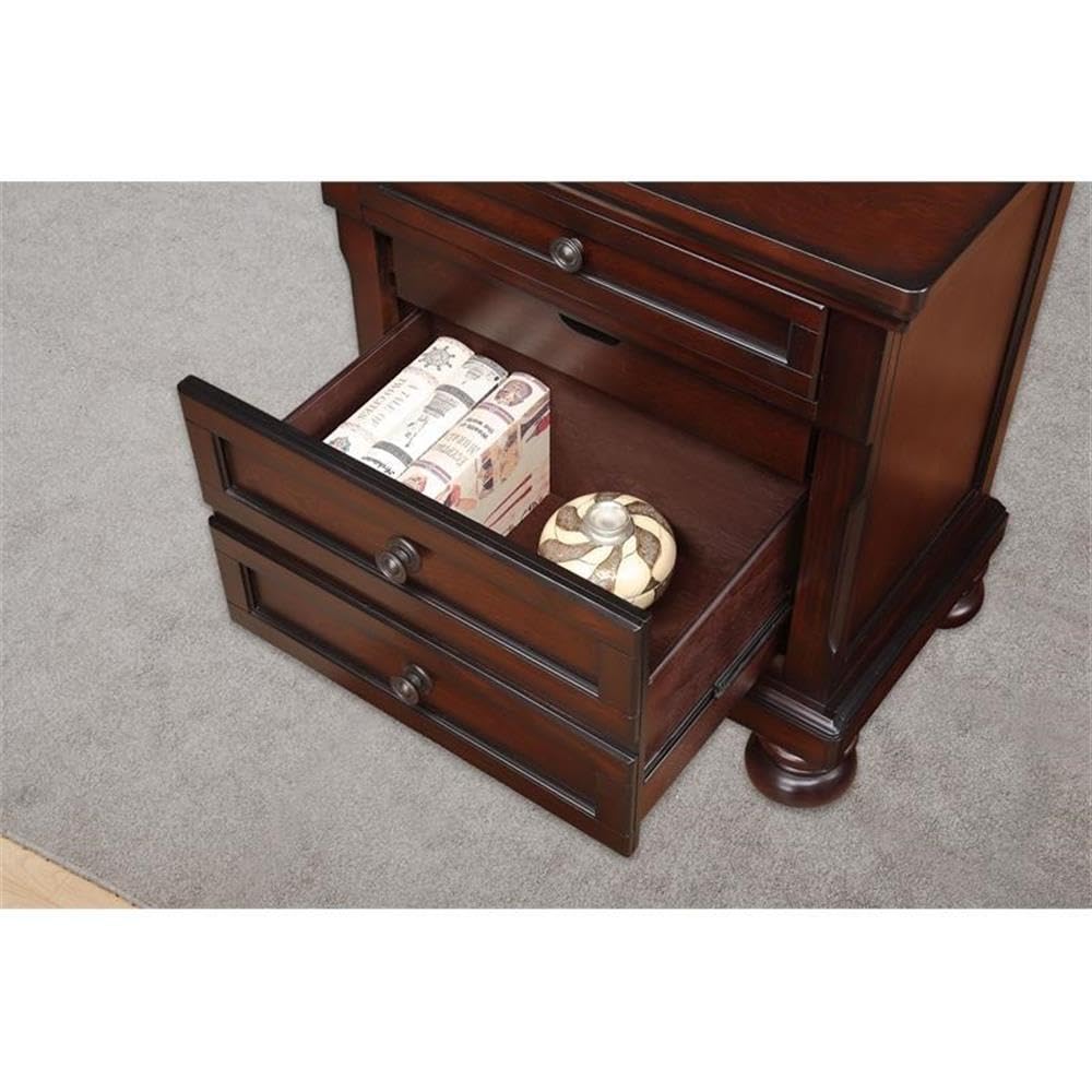 Brown Cherry 3 Drawer Wood Nightstand F867