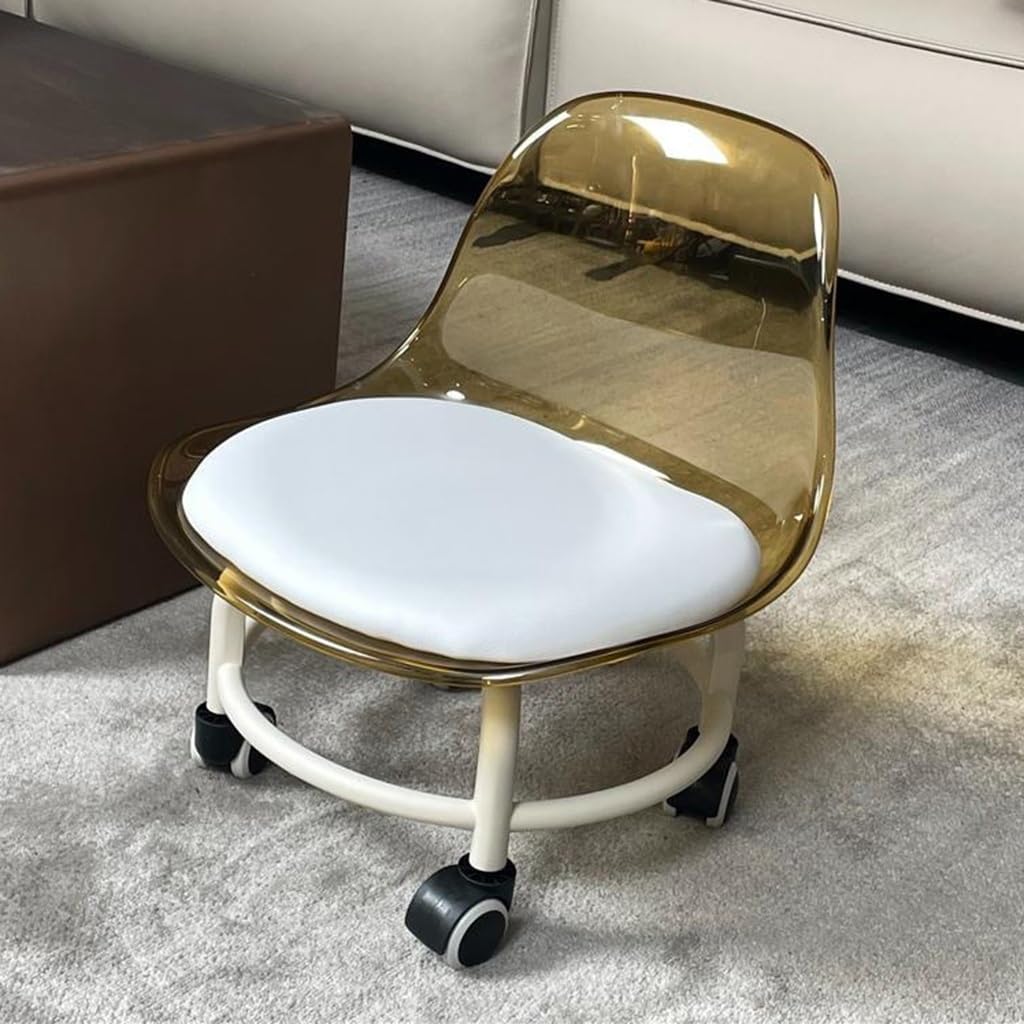 Low Rolling Transparent Stool with Wheel and Acrylic Backrest A43844