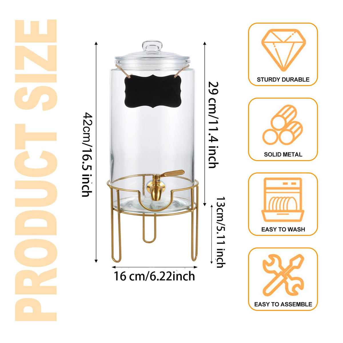 1 Gallon Glass Drink Dispenser with Stainless Steel Spigot C809
