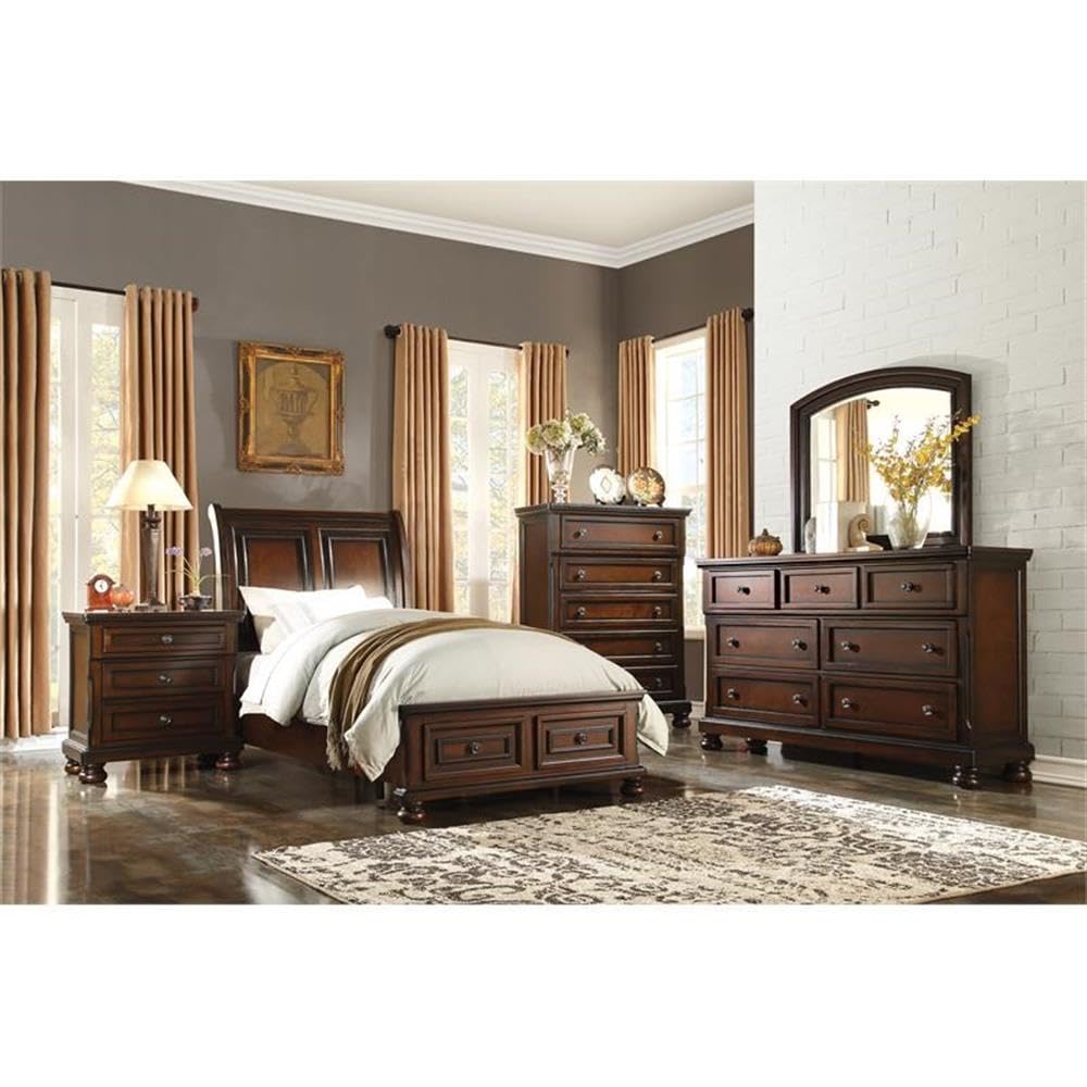 Brown Cherry 3 Drawer Wood Nightstand F867