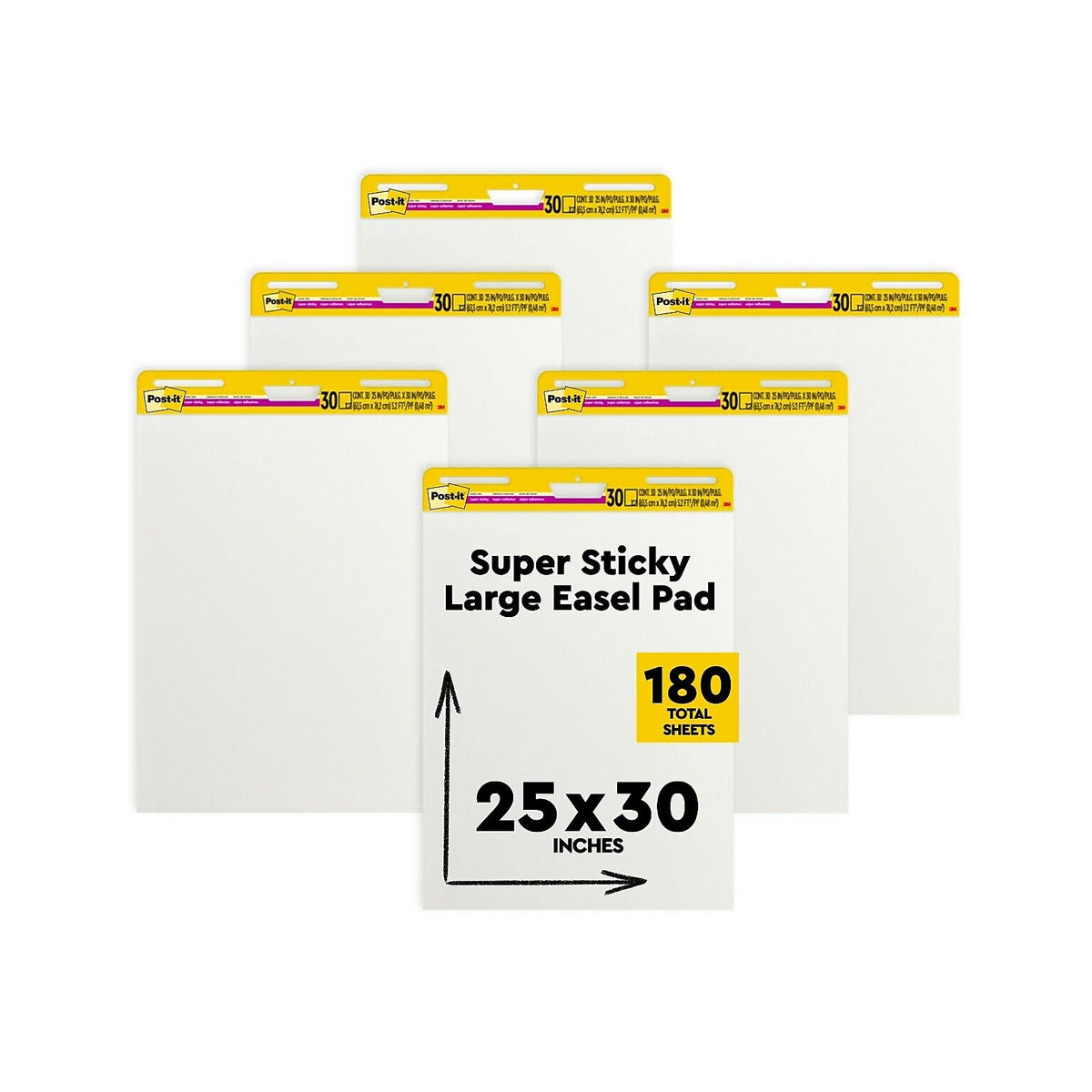 Super Sticky Wall Easel Pad, 25" x 30", 20 Sheets/Pad, 6 Pads/Pack W185