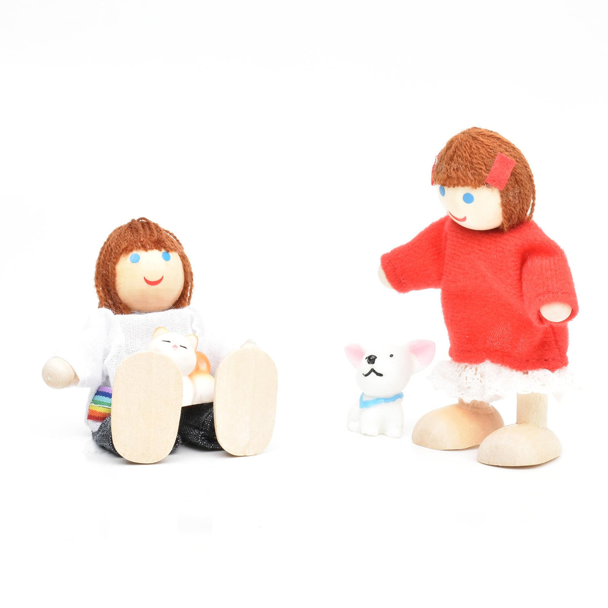 Wooden Dollhouse Dolls Family Set of 7 Miniature Figures and 2 Pets E232266