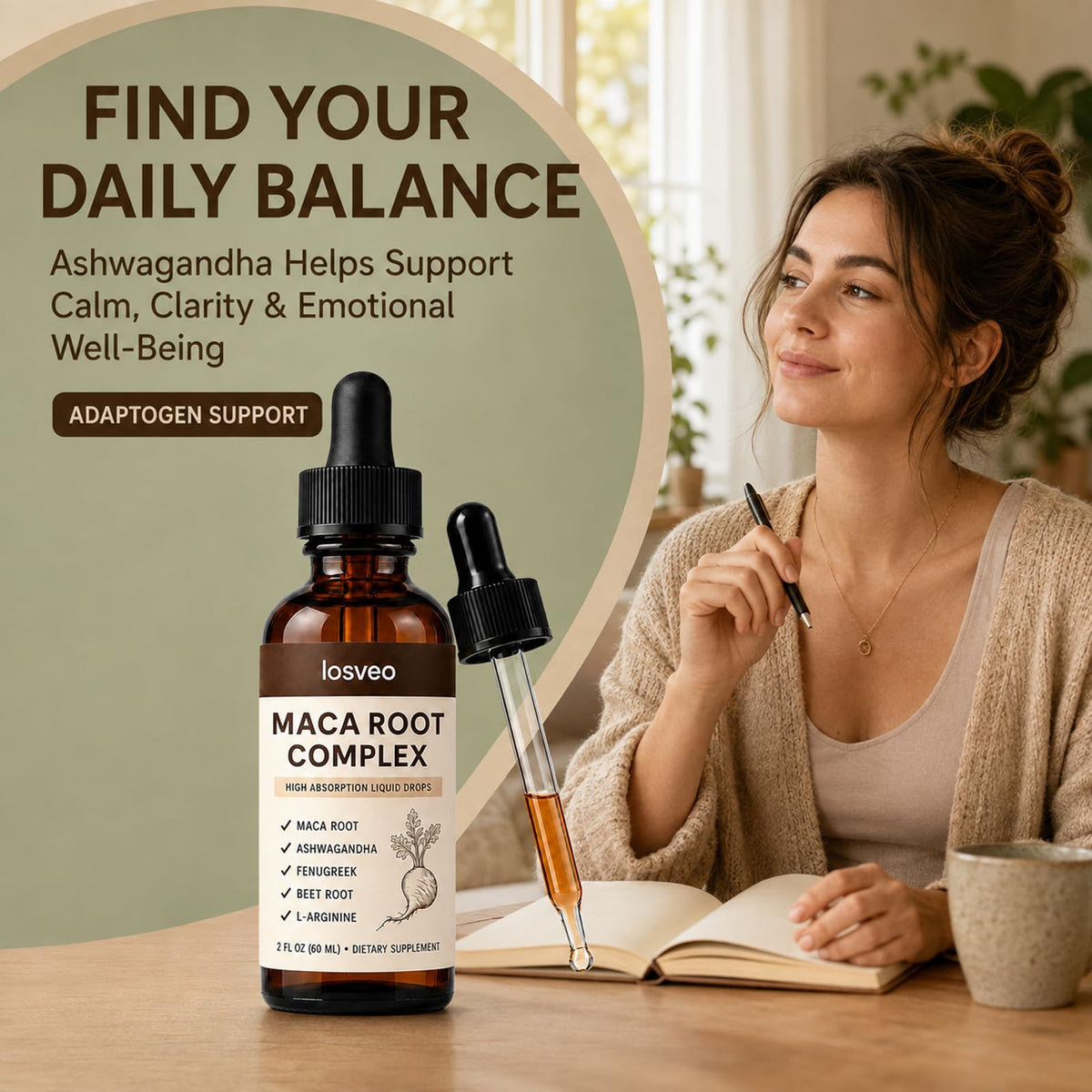 Maca Root Complex Drops with Ashwagandha, Fenugreek, Beet Root & L-Arginine, 2floz C494