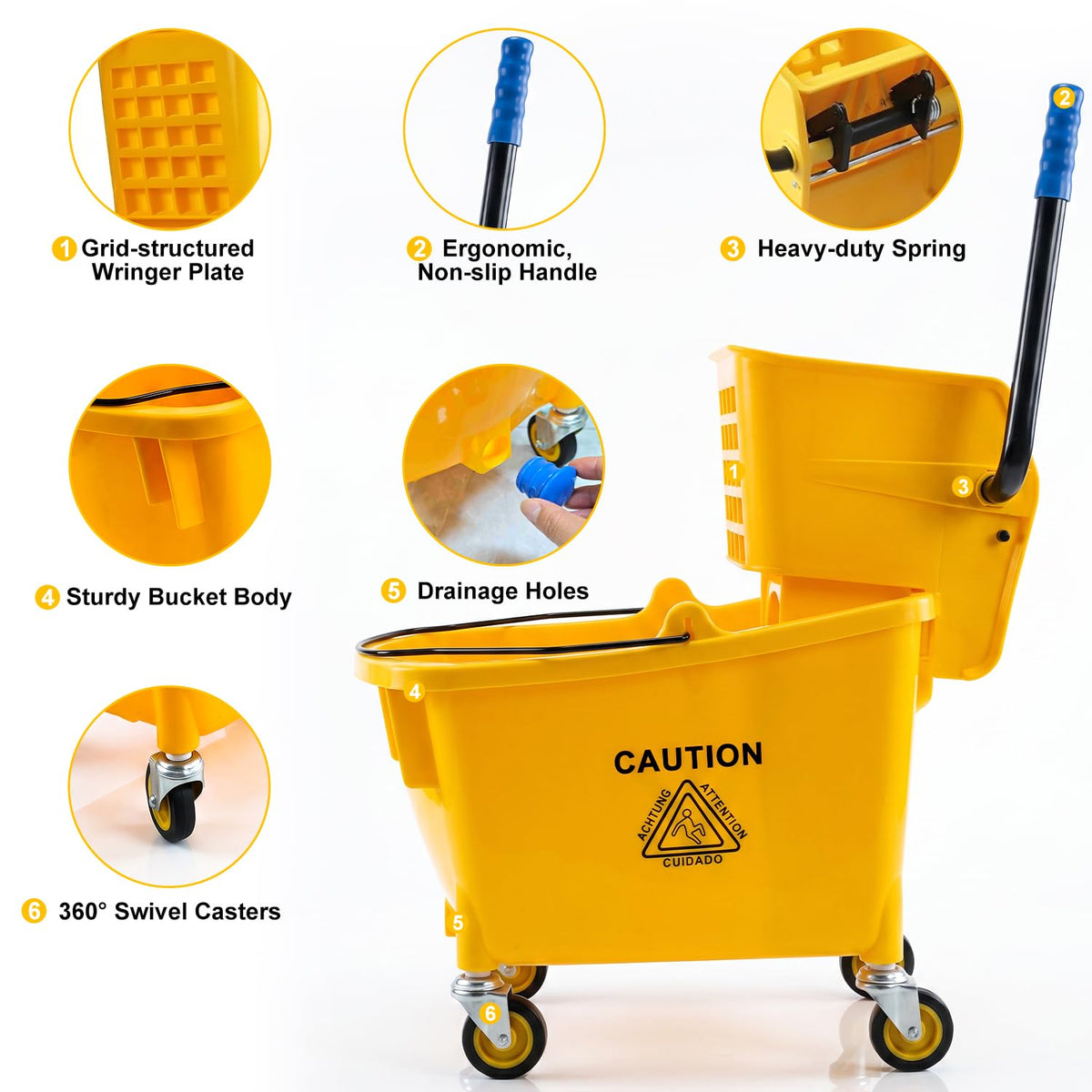 35 Quart Mop Bucket with Side Press Wringer on Wheels T6758