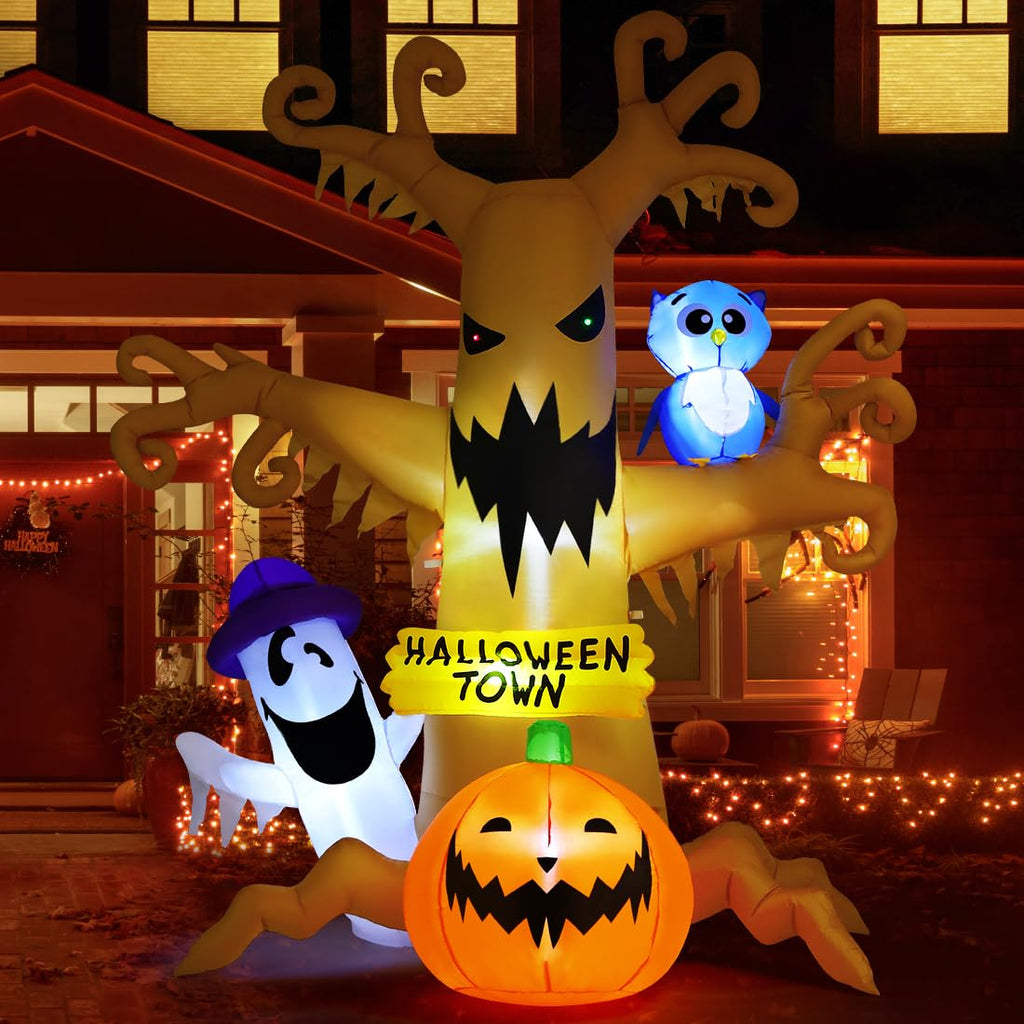 8 FT Halloween Inflatables Dead Tree with Built-in LED Lights Q340