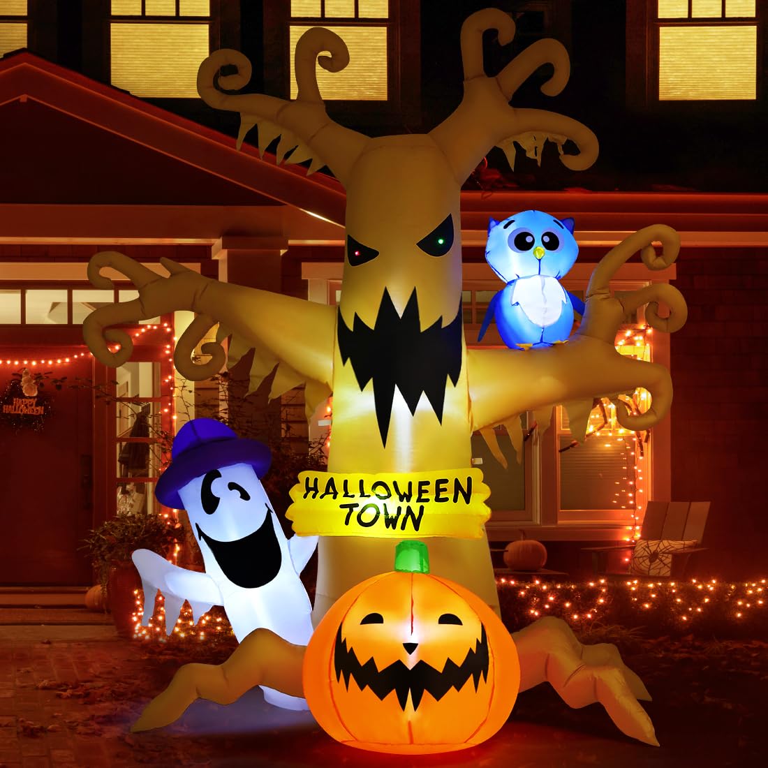 8 FT Halloween Inflatables Dead Tree with Built-in LED Lights Q340