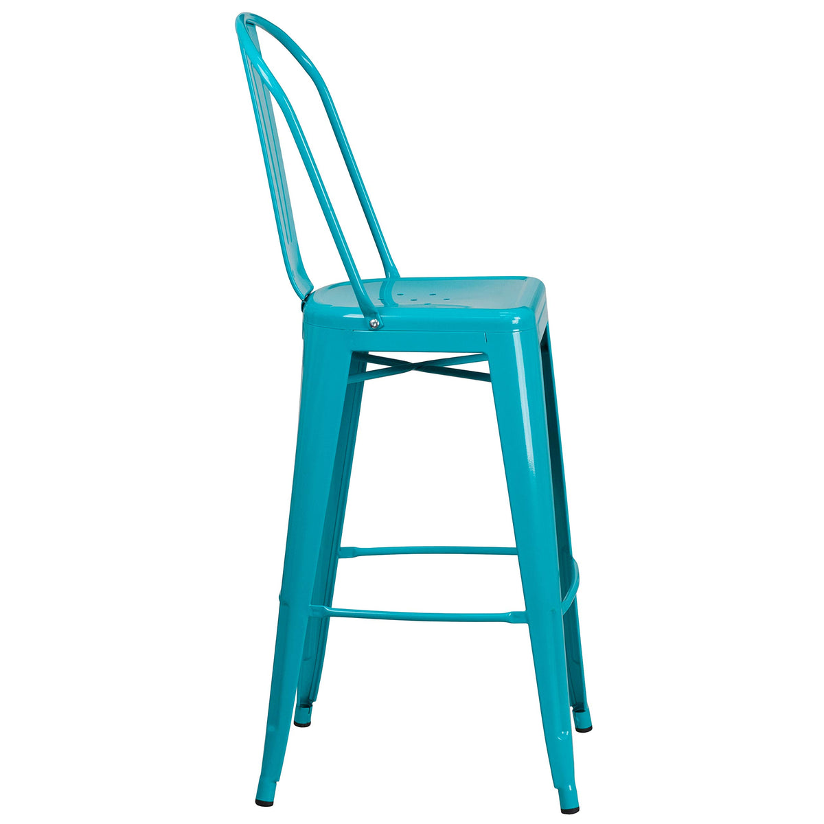 30" Teal-Blue Metal Barstool with Back, 4-Pack Y1880