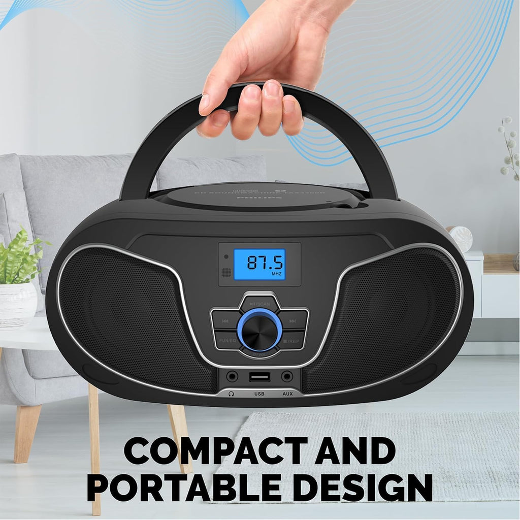 Portable CD Player Boombox with Bluetooth, FM Radio, USB Playback & AUX Input K5006