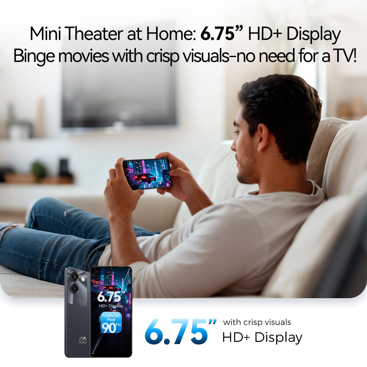 Ultra-Light 6.75" Big Screen 4G+64GB 13MP Dual Camera 4900mAh Android 14 Dual SIM Smartphone P2071