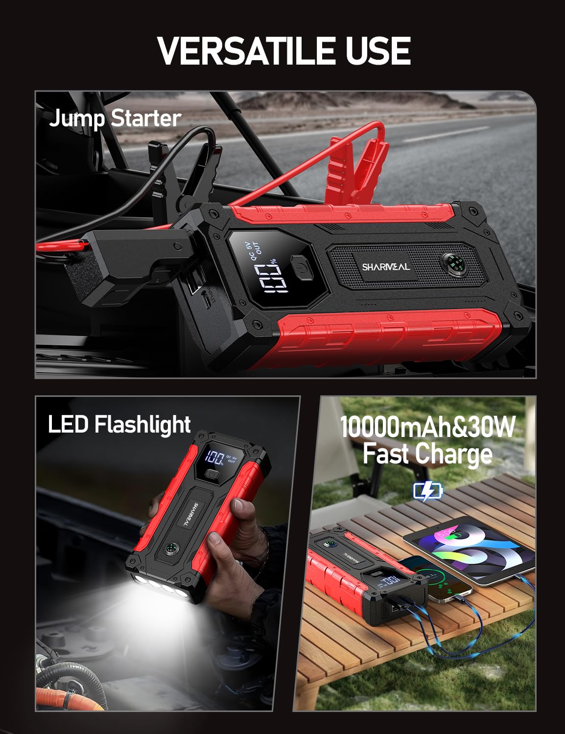 8000A 12V Portable Jump Starter with PD 30W Charger H78933