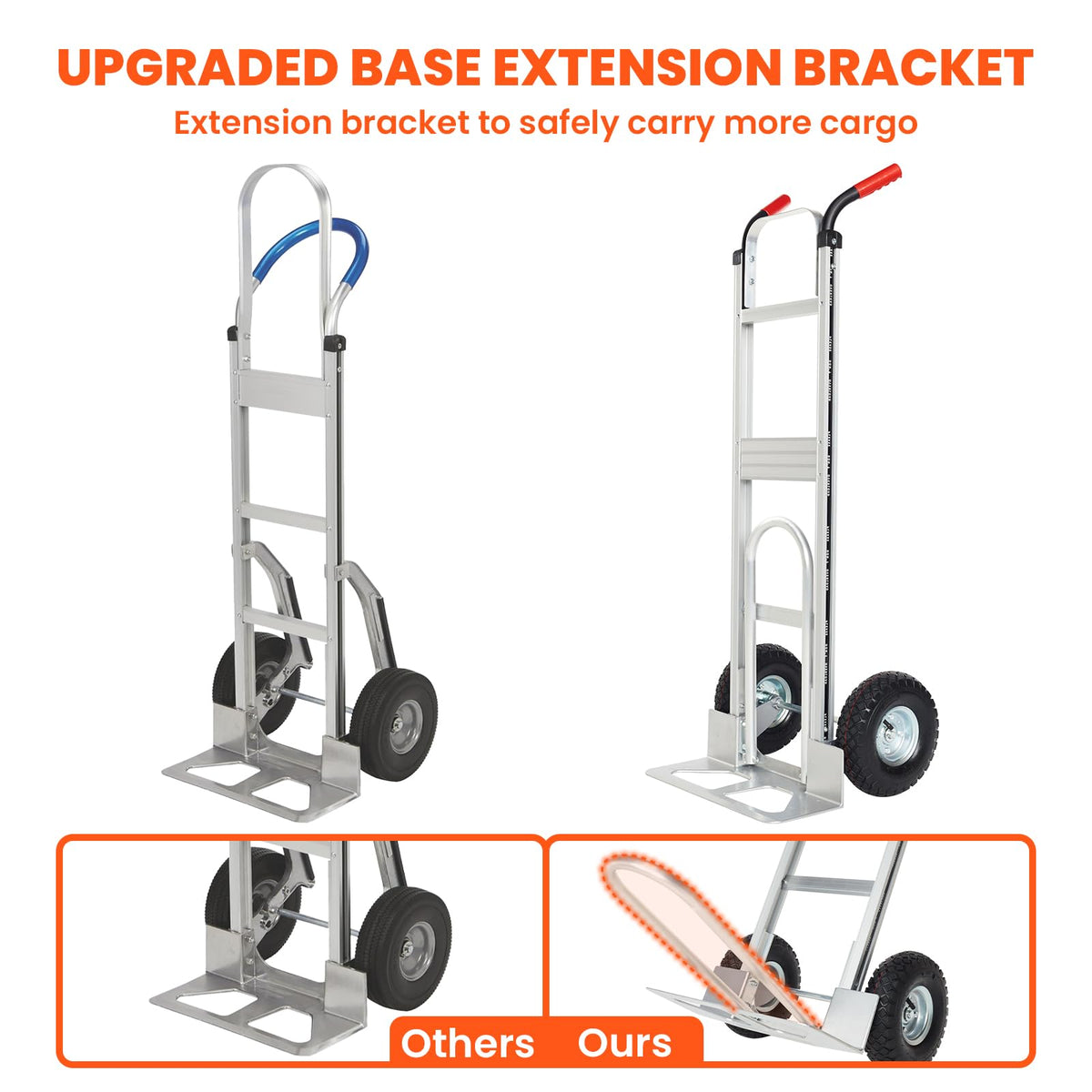 Aluminum Hand Truck Dolly Cart with 10" Pneumatic Tire, 600 LBS Capacity T182