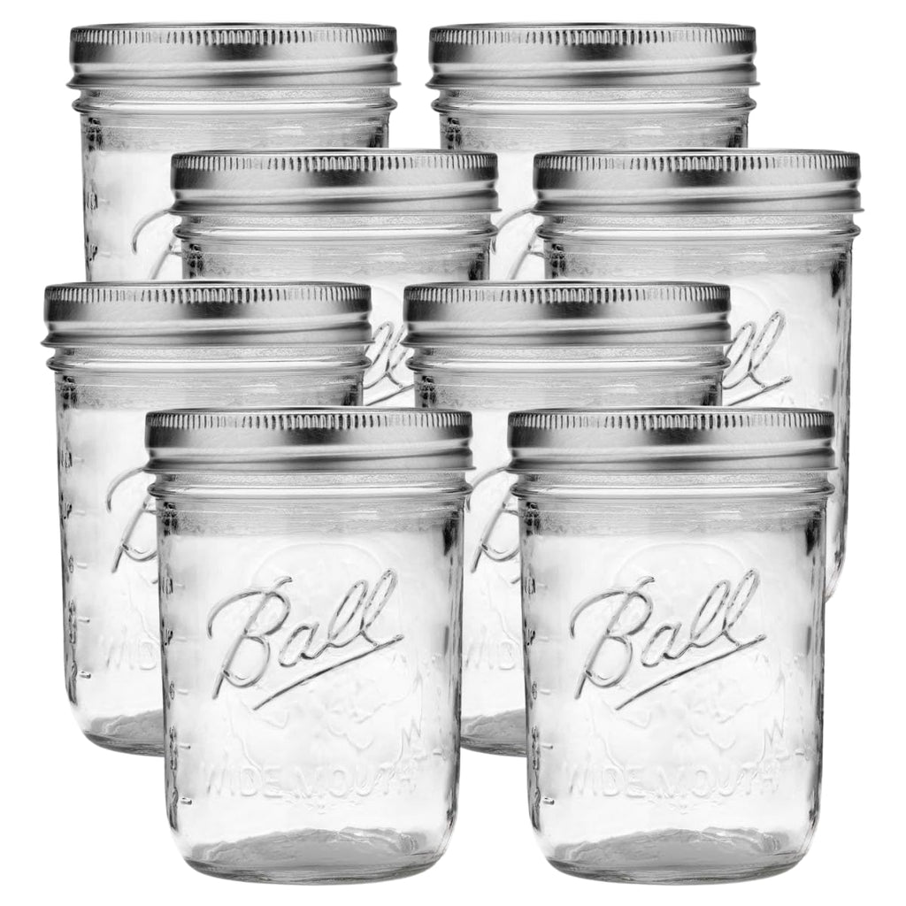 Wide Mouth Glass Mason Jars with Lids and Bands, Pint Size 16 Ounce (Pack of 8) H58686