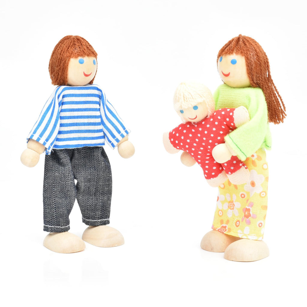 Wooden Dollhouse Dolls Family Set of 7 Miniature Figures and 2 Pets E232266