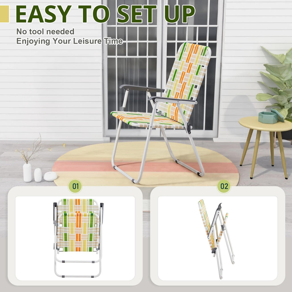 Yellow & Green Webbed Lawn Chairs Set of 2 H378323