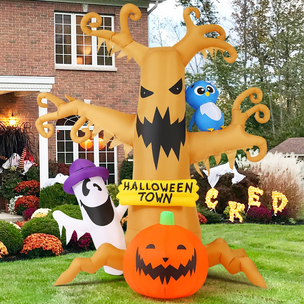 8 FT Halloween Inflatables Dead Tree with Built-in LED Lights Q340