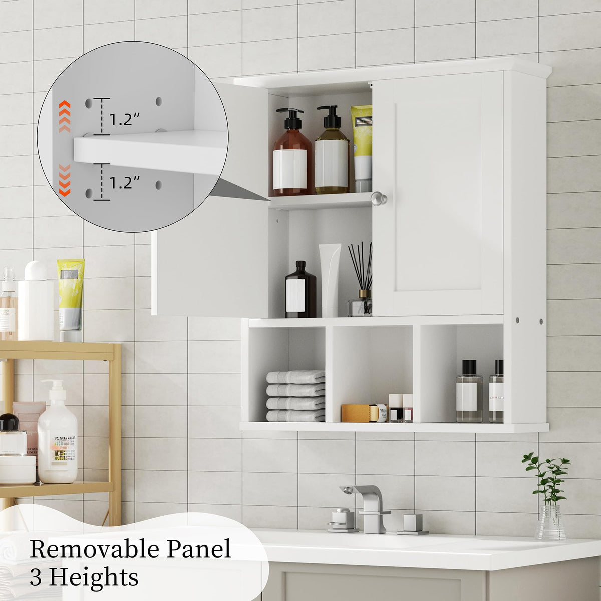 Wall Mounted White Medicine Cabinet with Adjustable Shelf U524