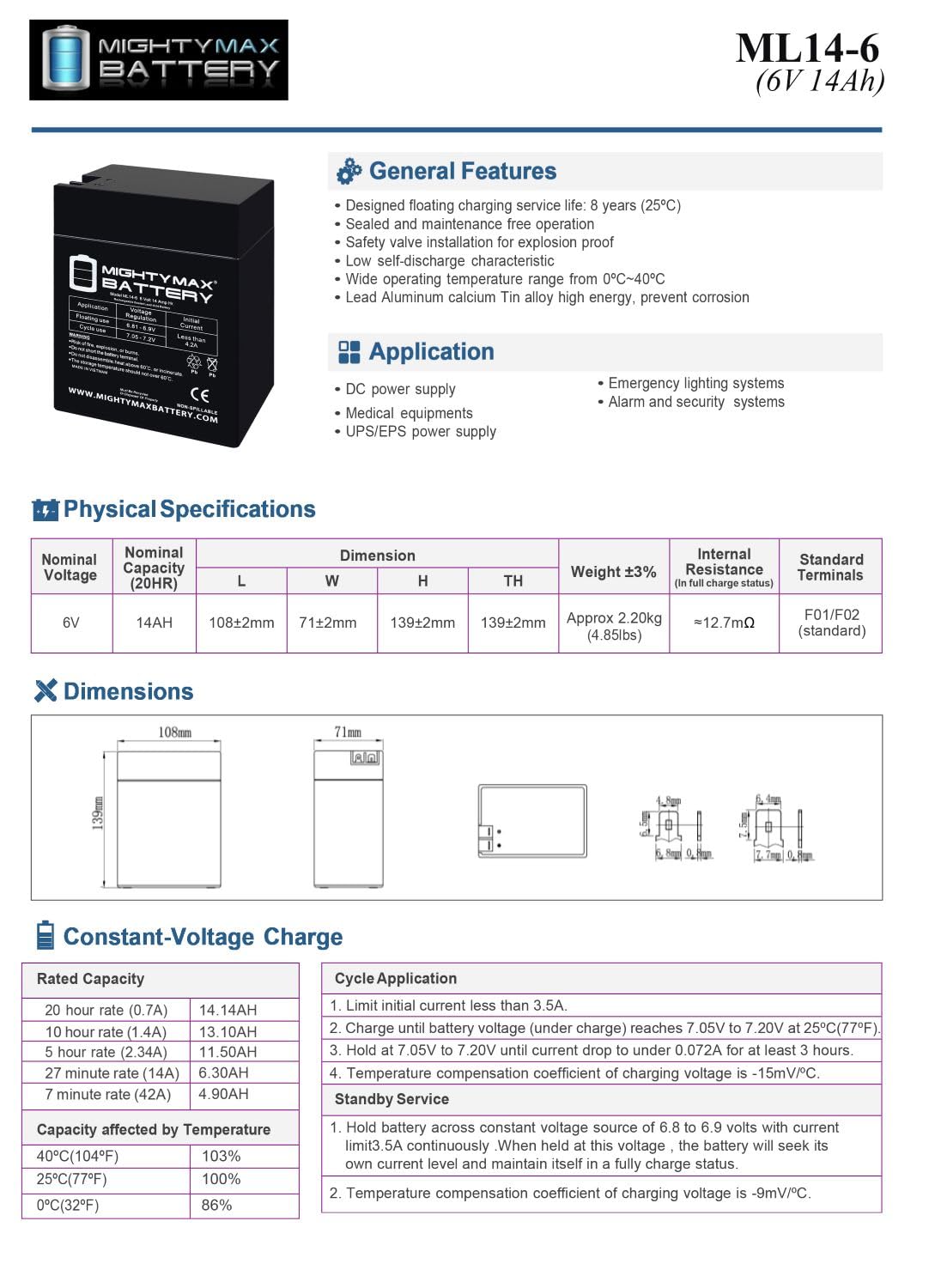 6V 14Ah AGM Replacement Battery 4 Pack U71796