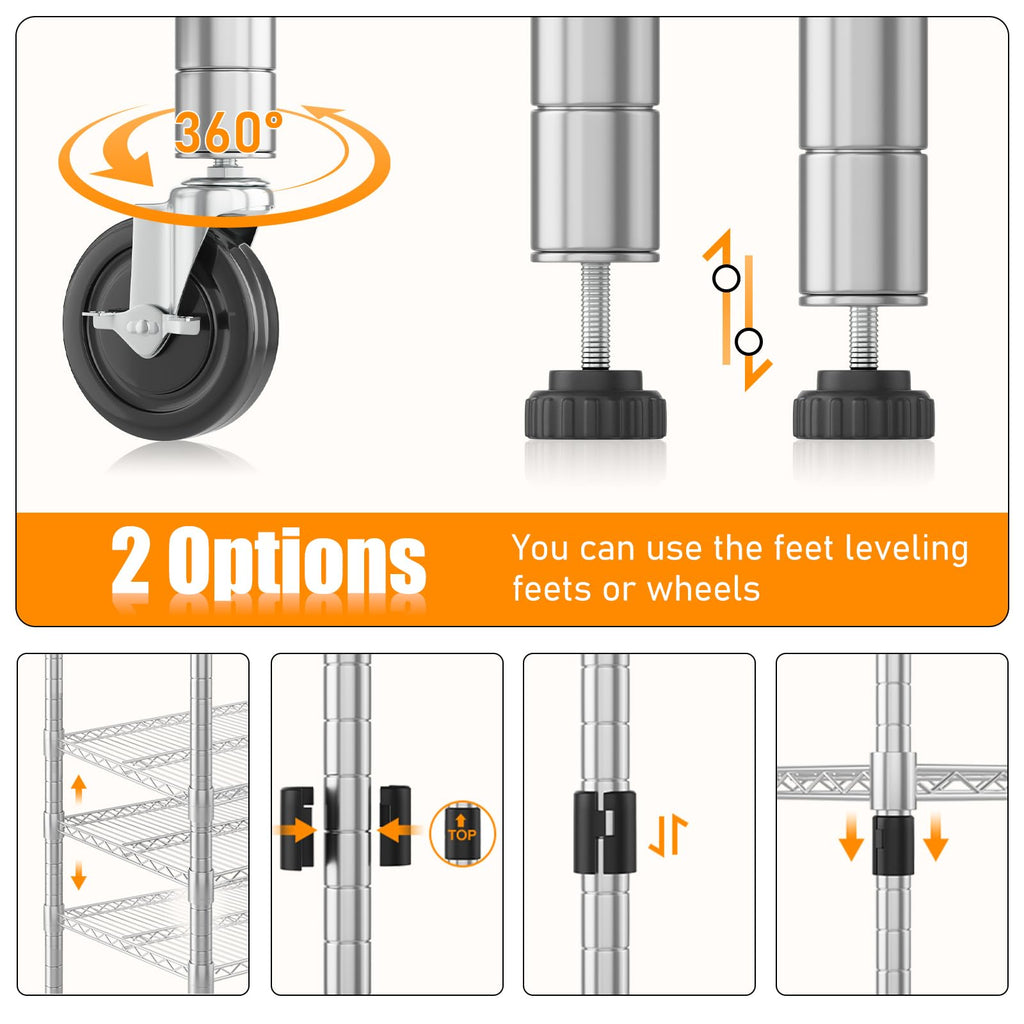 5-Tier Adjustable Steel Wire Shelving with Wheels I207