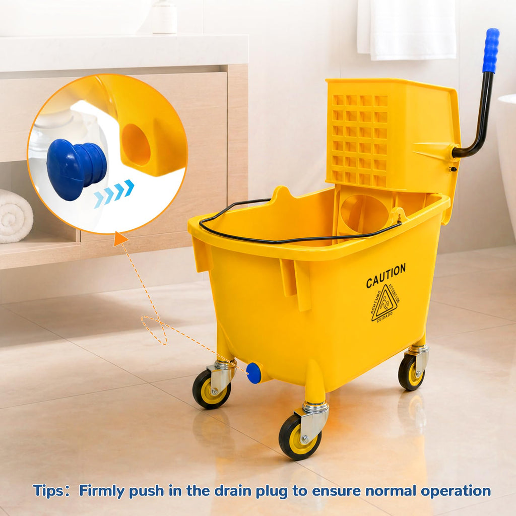 35 Quart Mop Bucket with Side Press Wringer on Wheels T6758