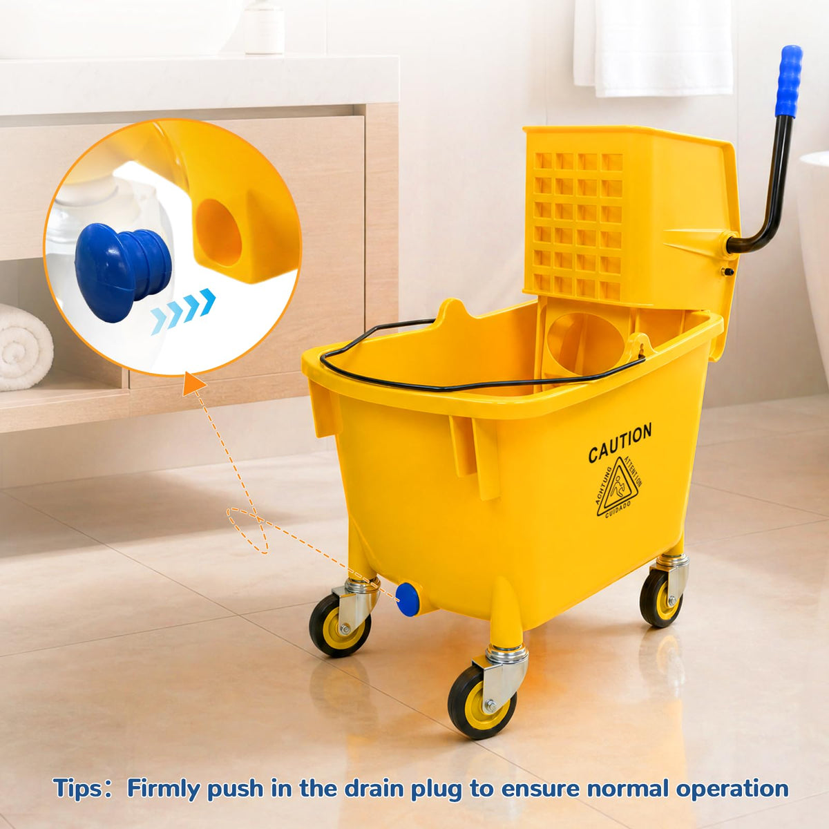35 Quart Mop Bucket with Side Press Wringer on Wheels T6758